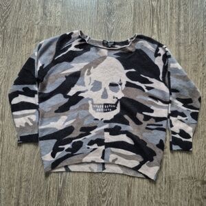 Skull Cashmere Sweater Skull Camo Print Black Gray Taupe Tan Medium M